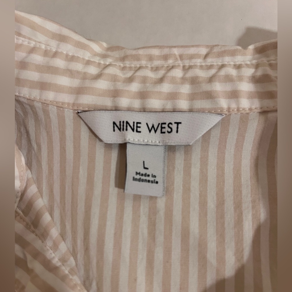 Nine West Womens Neutral Striped Sleeveless Front Knot Button-down Coastal Top L - Picture 7 of 14